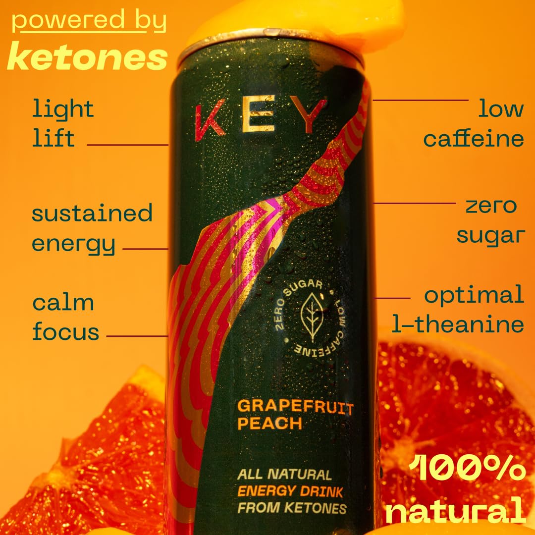 KEY Ketone Drink bottle label closeup highlighting natural ingredients