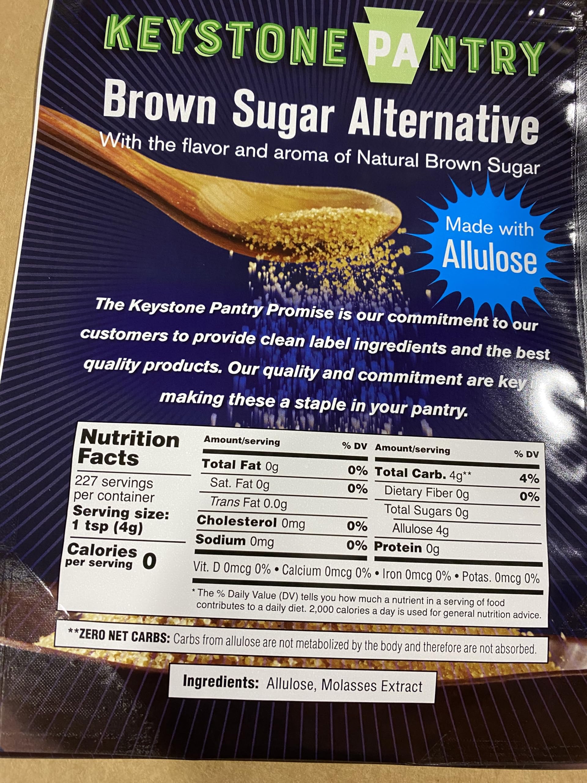 Keystone Pantry Allulose Powder scoop demonstrates simple daily measurement for baking.