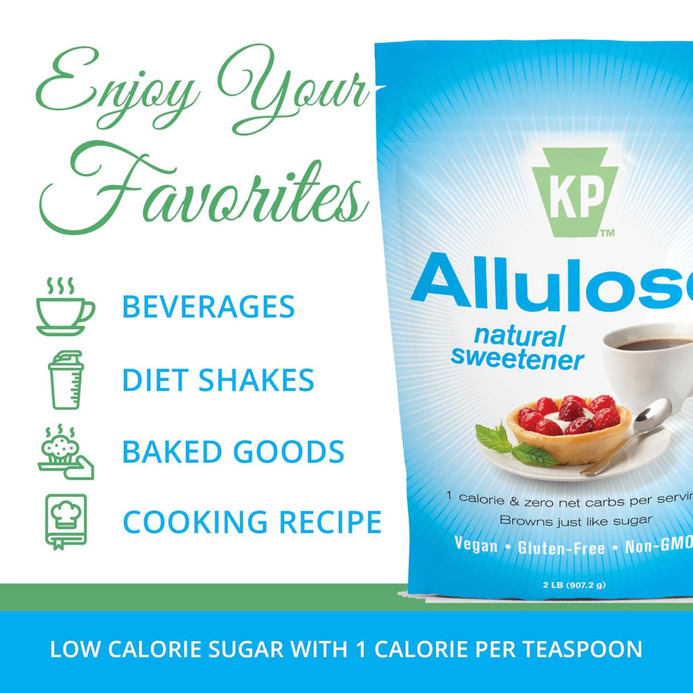 Keystone Pantry allulose label close-up emphasizing gluten-free and vegan attributes.