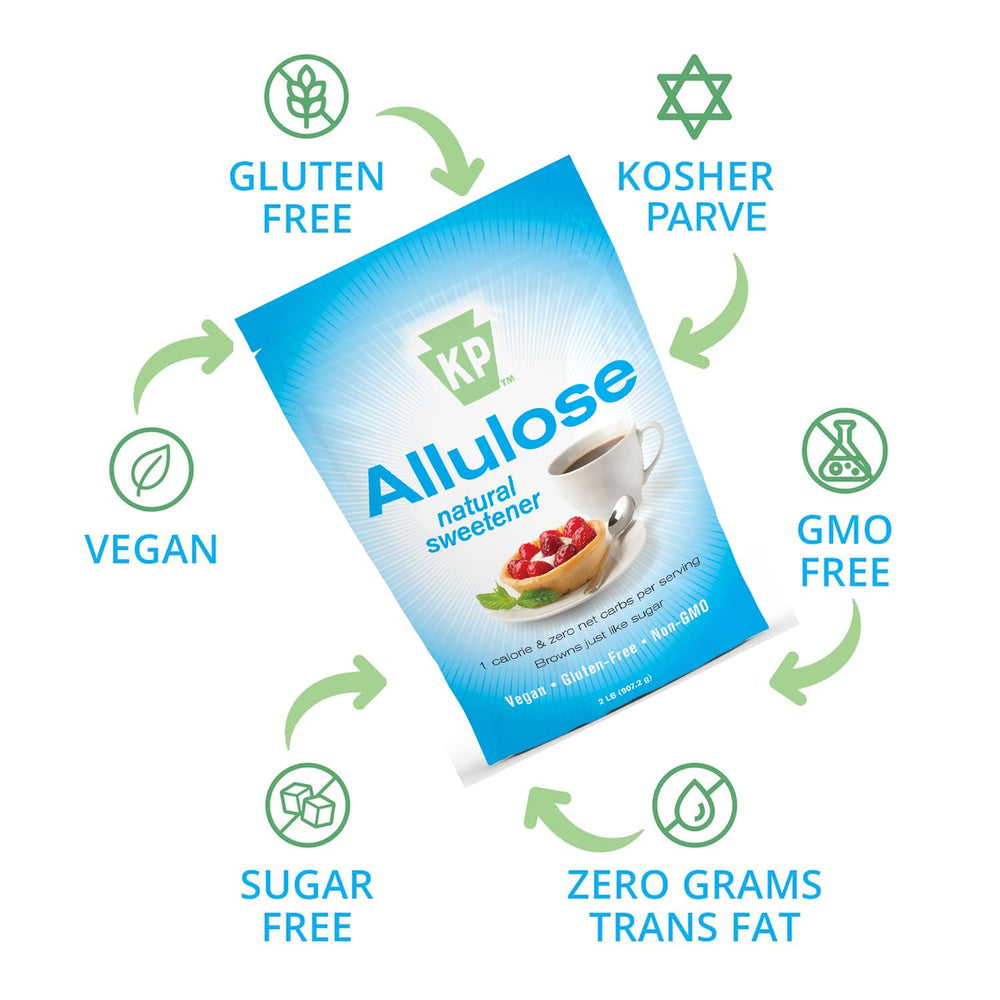 Keystone Pantry allulose scoop in jar demonstrates 1 calorie per serving.