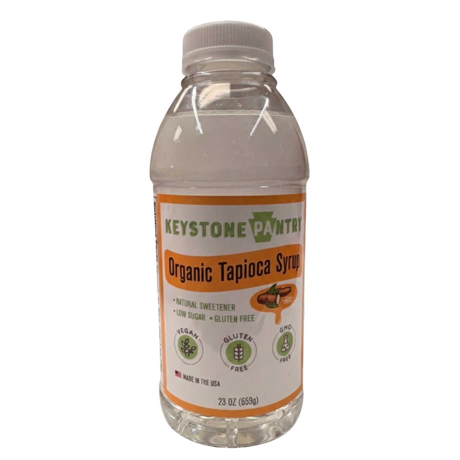 Keystone Pantry Organic Tapioca Syrup bottle, versatile sweetener for baking and beverages.