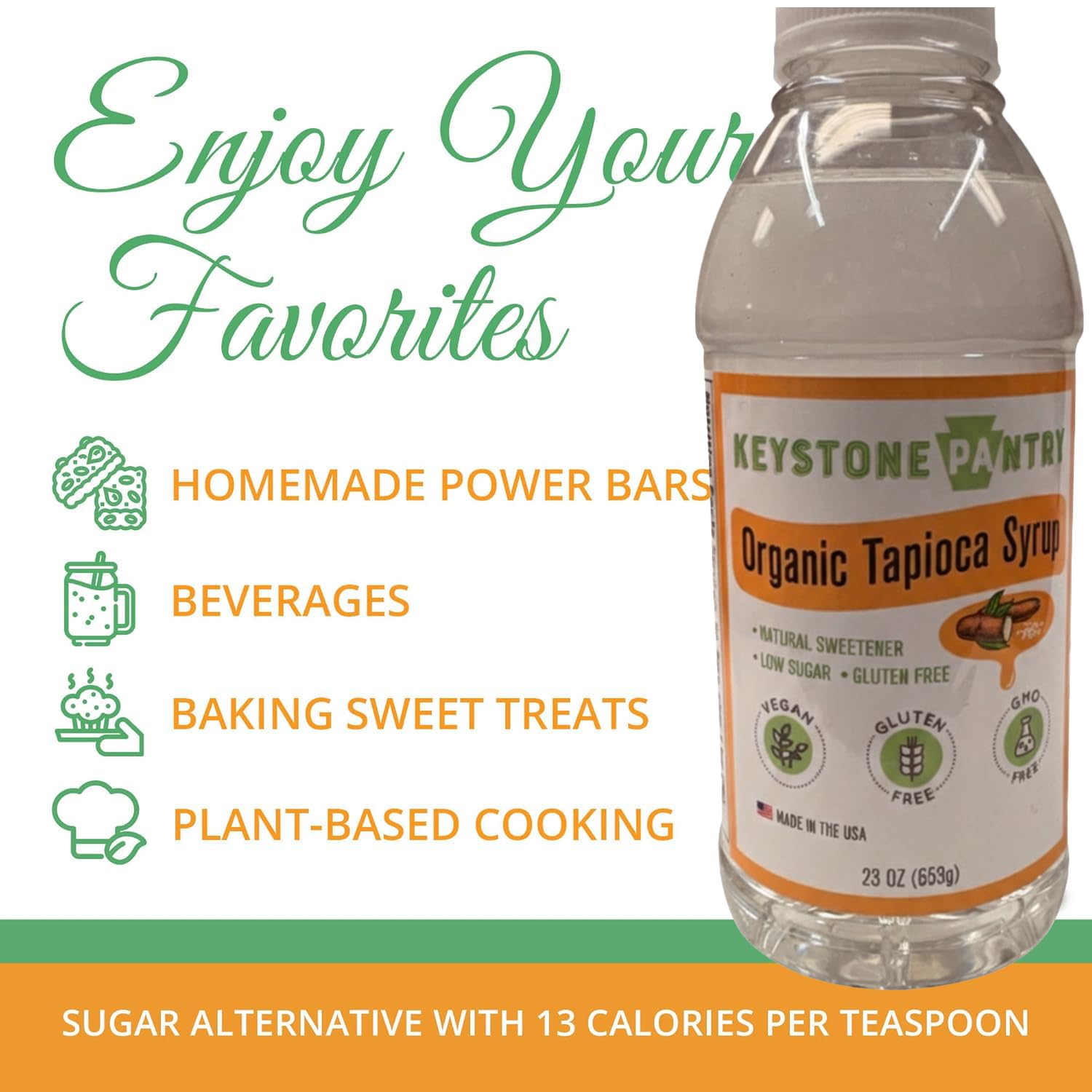 Label details of Keystone Pantry Organic Tapioca Syrup with USDA Organic and Non-GMO marks.