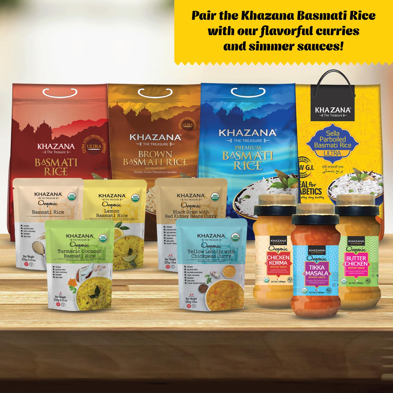 Khazana dining table setup with basmati rice as a premium side dish.