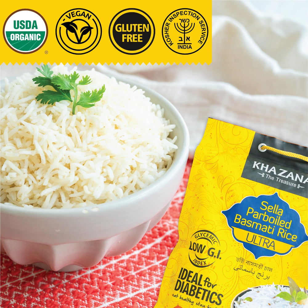 Khazana packaging highlights non-GMO and kosher features for informed shopping.
