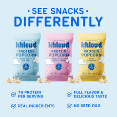 Khloud Protein Popcorn closeup ingredients spotlights simple, real-food components