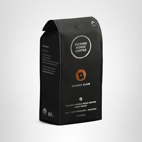Kicking Horse Grizzly Claw mountain roast—deep, dark flavor from the Rockies.