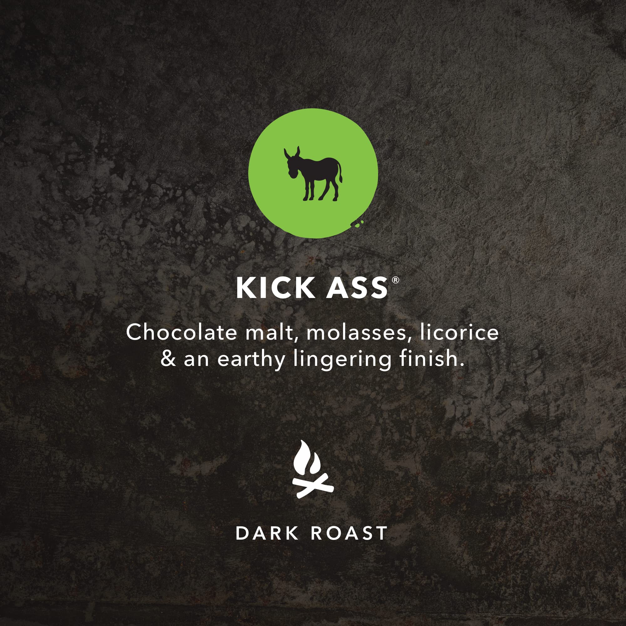 Kicking Horse Kick Ass coffee cup steams with smoky aroma and dark chocolate notes.