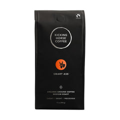Kicking Horse Smart Ass ground coffee 10oz ready to brew for a bright morning.