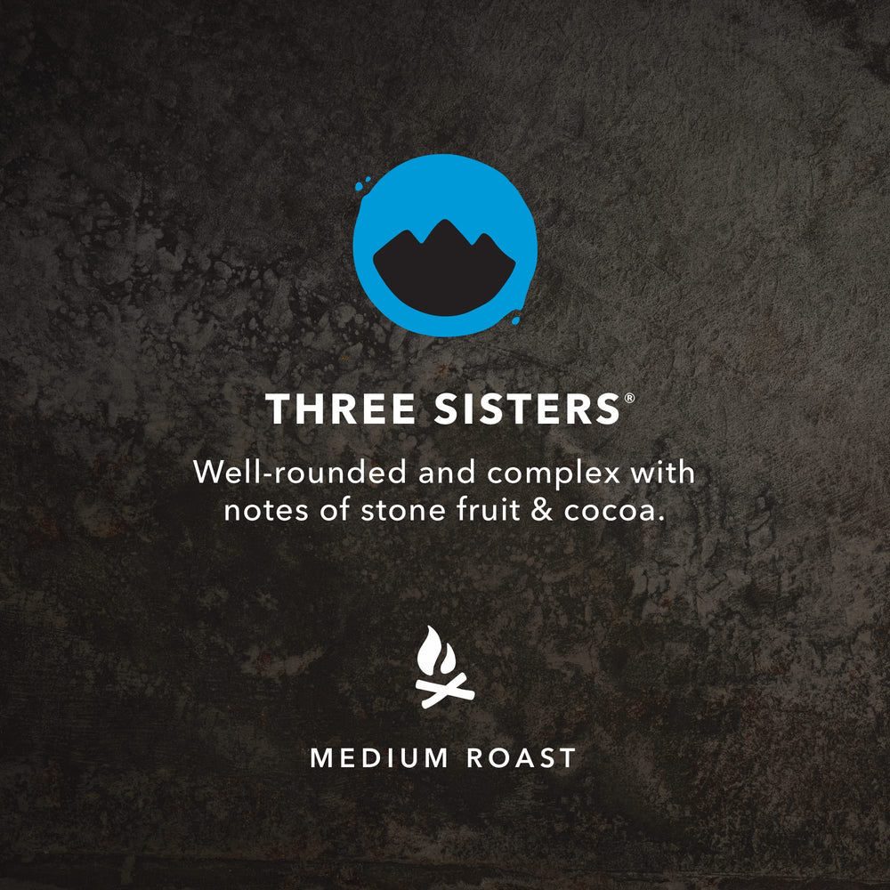 Kicking Horse Three Sisters roasted color highlights inviting aroma and cocoa notes.