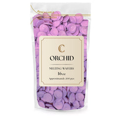 KIDU Merckens chocolate melting wafers in orchid color for dipping and glossy coatings.