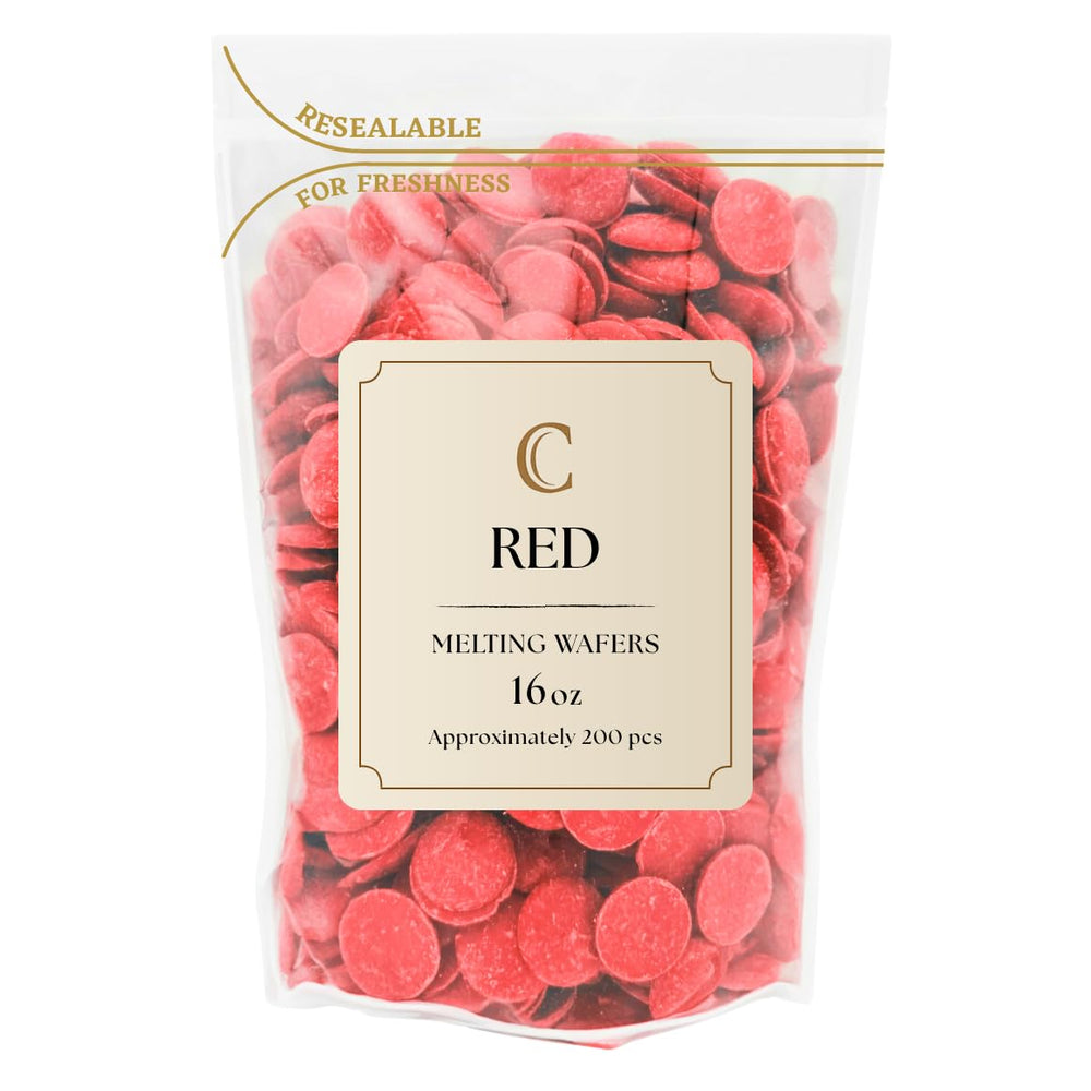 KIDU Merckens red melting wafers in a 1 lb bulk bag for smooth dipping and coating.