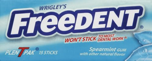KiddoPanti Freedent spearmint gum 15-count pack back with branding and specs