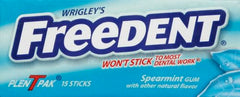 KiddoPanti Freedent spearmint gum 15-count pack back with branding and specs