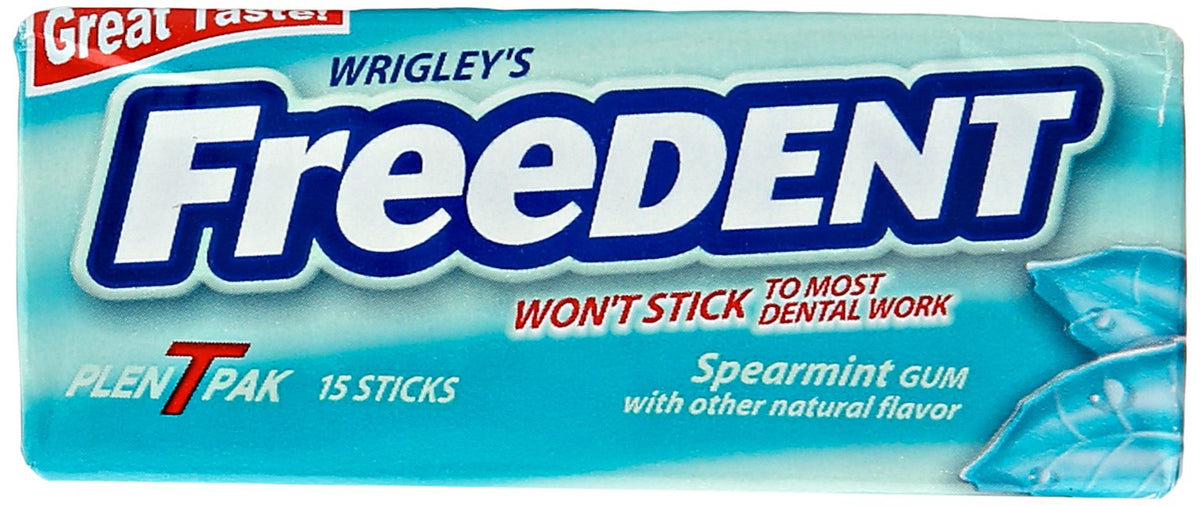 KiddoPanti Freedent spearmint gum 15-count pack front show pocket-ready size