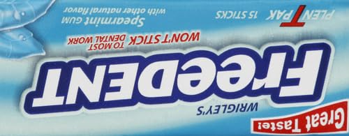 Closeup of Freedent spearmint gum stick texture and bite