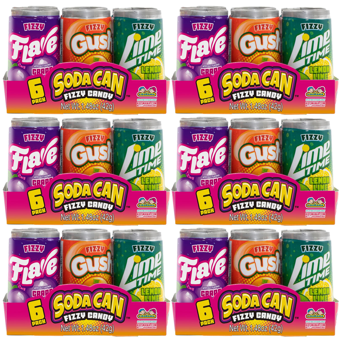 Kidsmania mini soda can candy pack, colorful party favorite for guests.