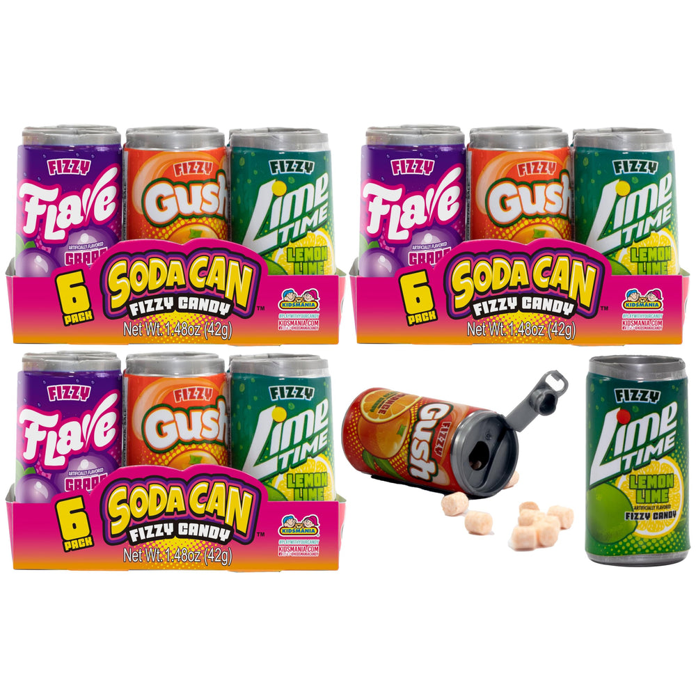Kidsmania mini soda can fizzy candy in assorted flavors for party favors