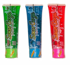 Kidsmania Sour Ooze Tubes 3-pack with watermelon, strawberry, and blue raspberry, portable tangy treat