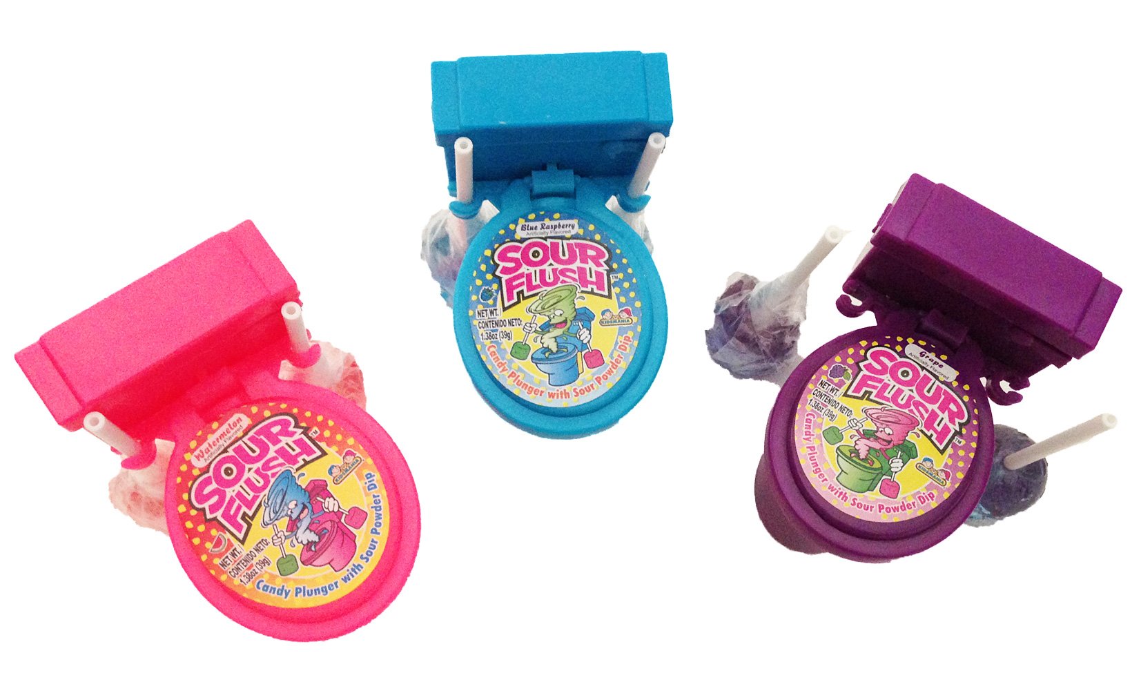 Kidsmania Sour Flush Sour Apple candy pack in green, perfect for candy bowls