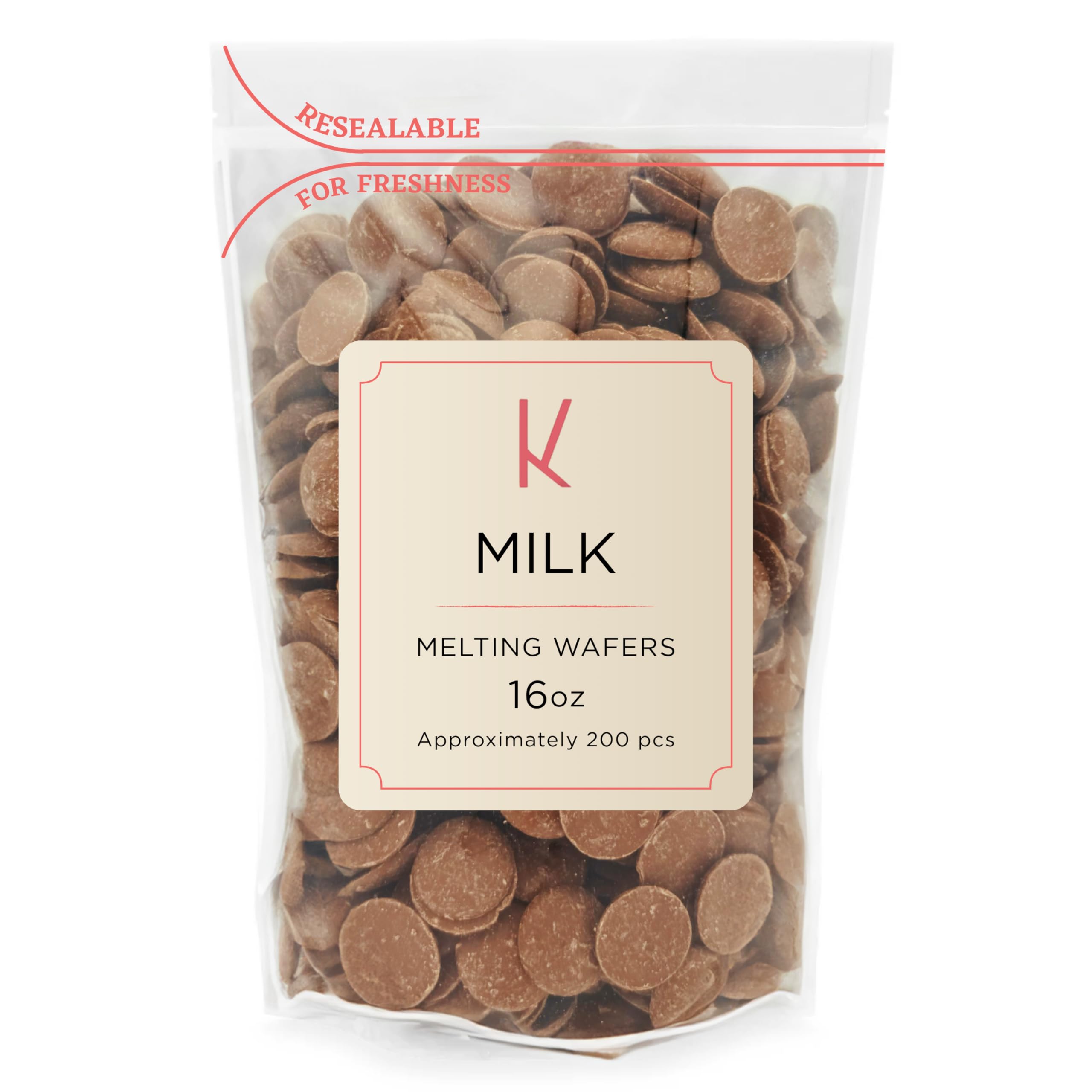 KIDU milk chocolate melting wafers in bulk packaging ready for baking
