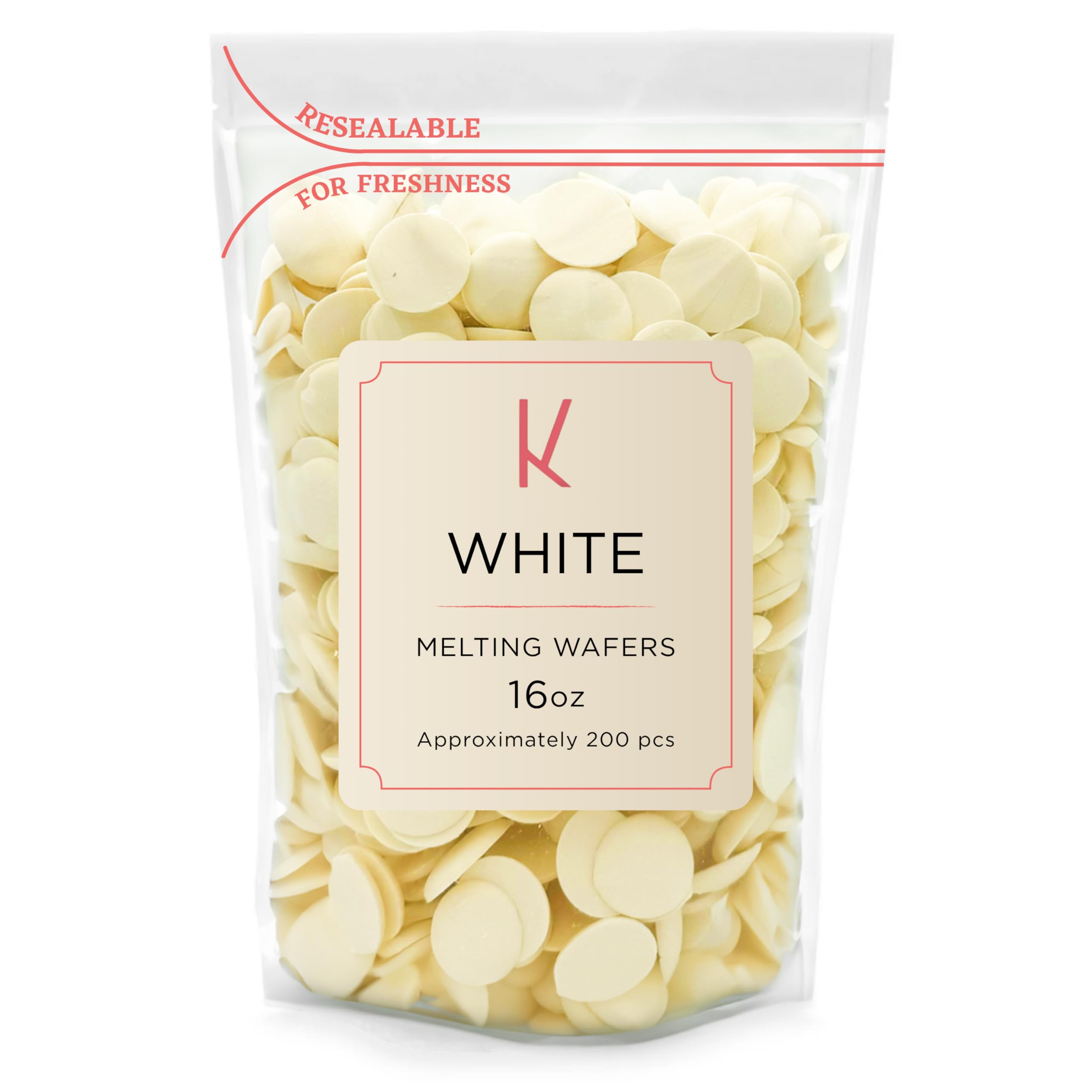 KIDU chocolate melting wafers in a 1 lb white bulk bag, ideal for dipping.
