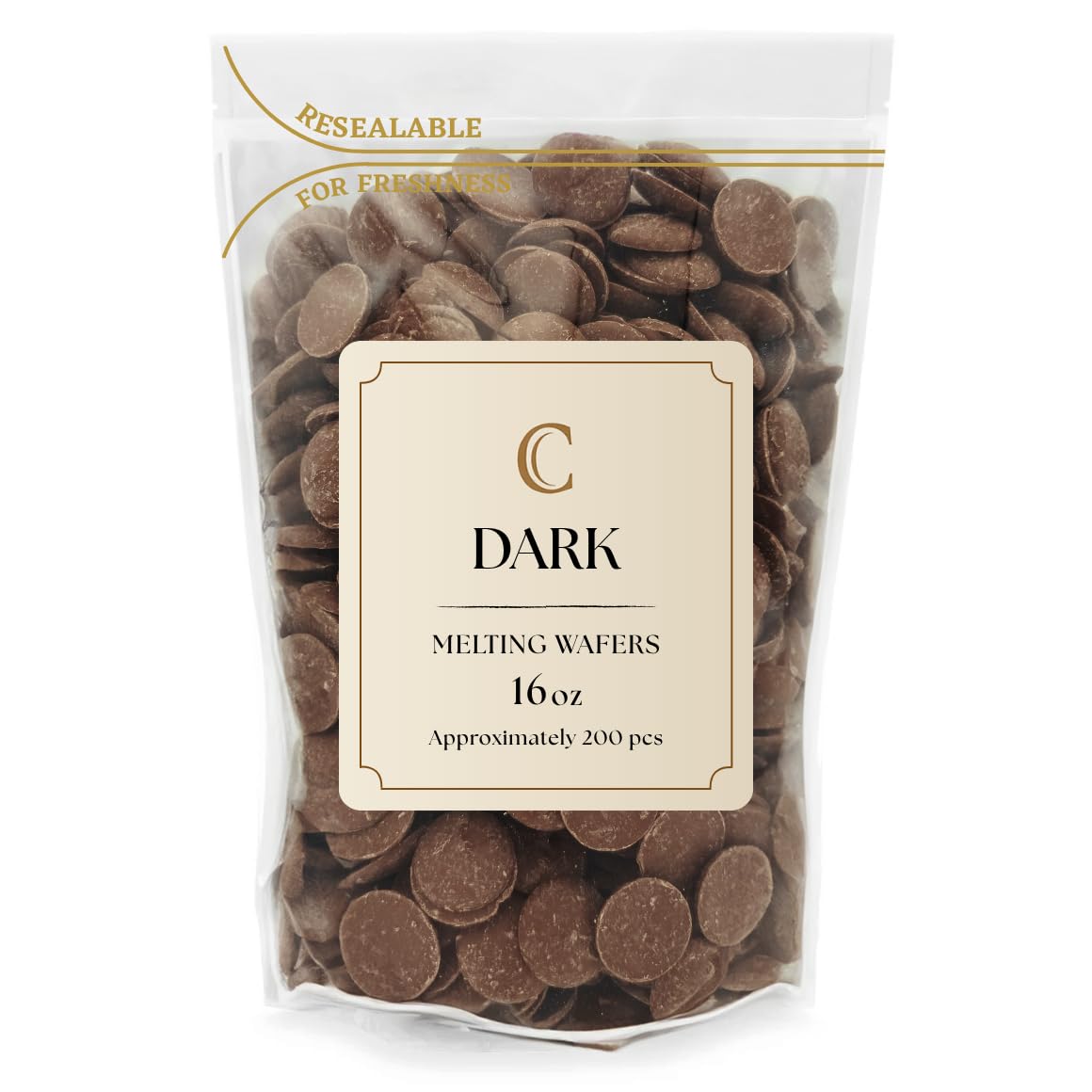 KIDU Merckens dark melting wafers bulk bag for dipping and smooth coating.