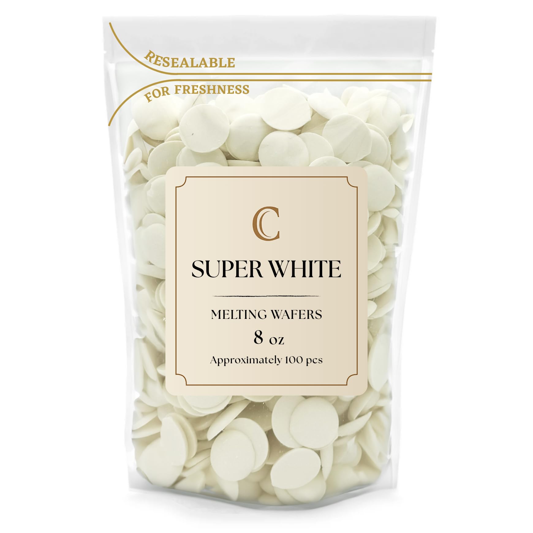 KIDU Merckens Super White Wafers bulk bag ready for easy melting and coating.