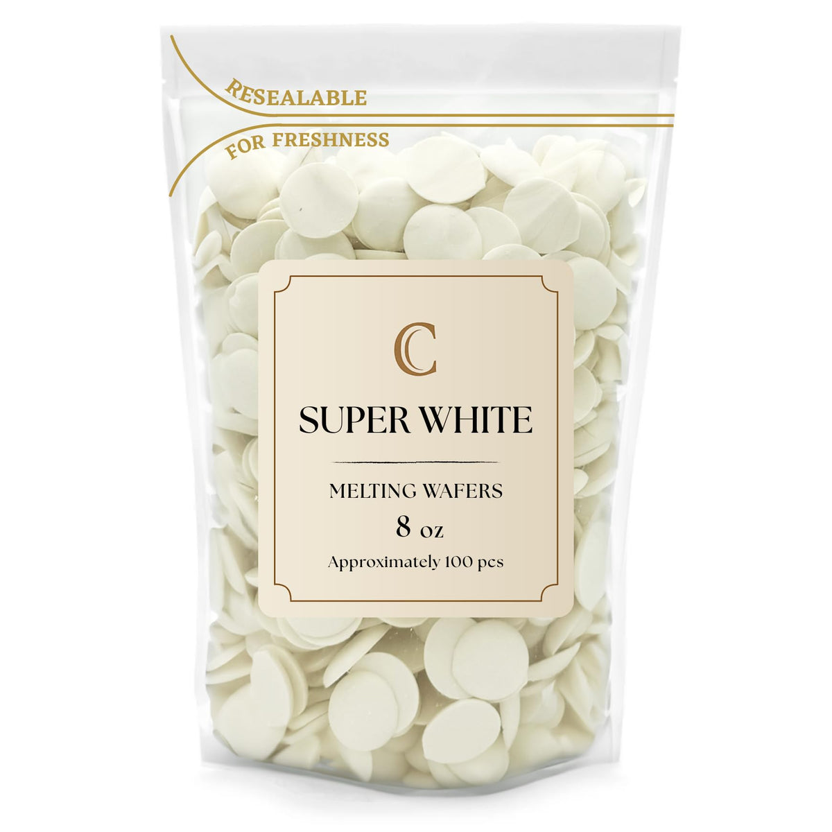 KIDU Merckens Super White Wafers bulk bag ready for easy melting and coating.