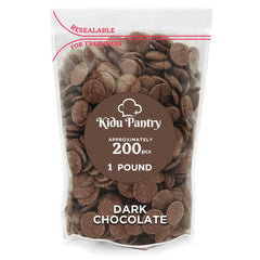 KIDU Pantry dark melting chocolate wafers in a 1 lb resealable bag for melting