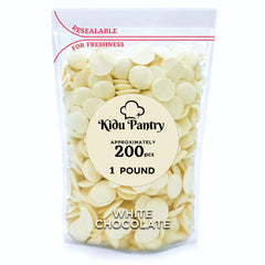 KIDU Pantry melting chocolate wafers in a white resealable bag for easy storage