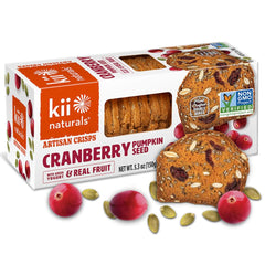 Kii Naturals Cranberry Pumpkin Seed Crisps on a cheese board for pairing