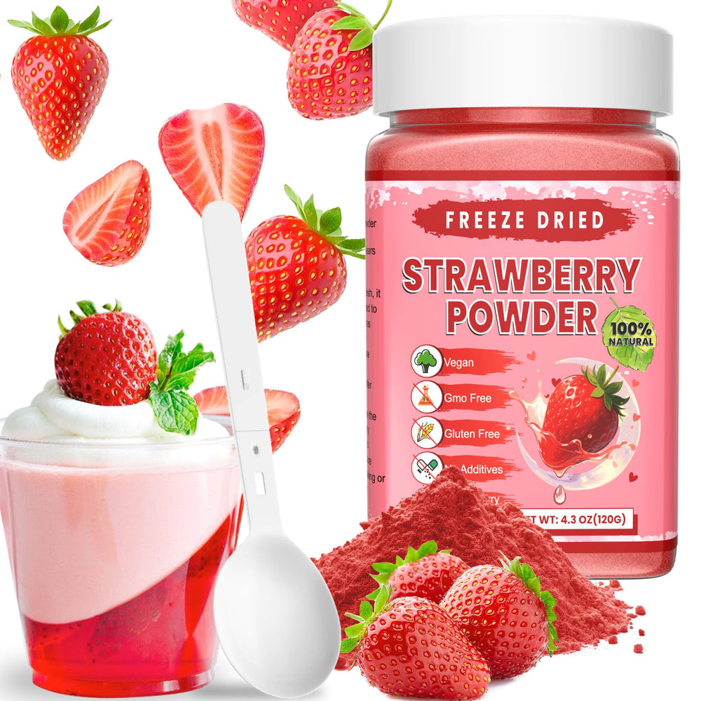 Kiigfood freeze dried strawberry powder canister for smoothies with vibrant color