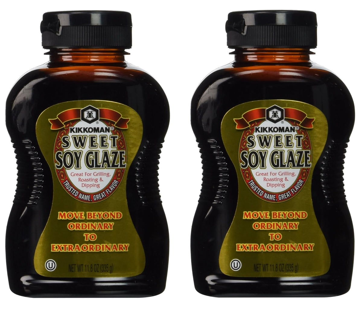KIKKOMAN Glaze Soy Sweet Sauce bottle front view, ideal for grilling and dipping