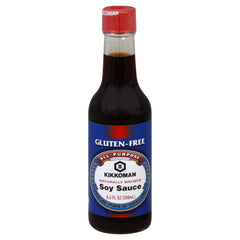 Kikkoman gluten-free soy sauce bottle ready for dipping and cooking.