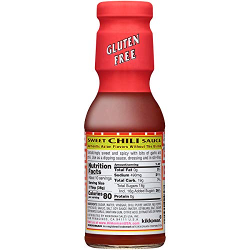 Kikkoman gluten-free sweet chili sauce on a plate, ready to dip.
