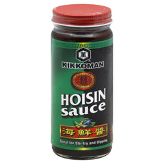 Kikkoman Hoisin Sauce bottle for stir-fries and dipping, adds savory-sweet depth.