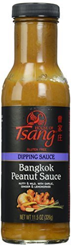 Kikkoman House of Tsang Bangkok Peanut Sauce jar, creamy, versatile dipping sauce for satay and noodles.