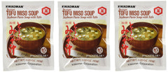 Kikkoman Instant Tofu Miso Soup with tofu cubes, quick comforting snack or meal starter.