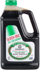 Kikkoman Less Sodium Gluten Free Tamari bottle pour enhances gluten-free flavor for sauces.