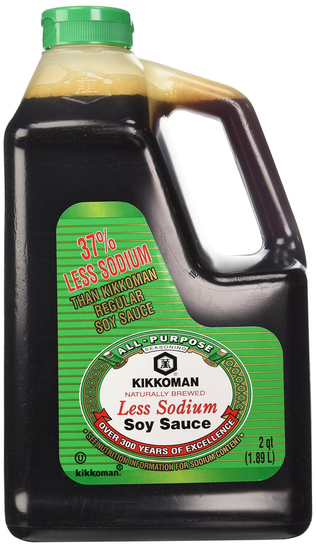 Kikkoman Lite Soy Sauce bottle on counter, lower-sodium seasoning for cooking.