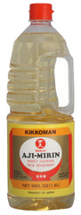 Kikkoman Manjo Aji Mirin bottle on counter for glaze and teriyaki sauce.