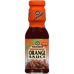 Kikkoman orange sauce bottle pour for a tangy glaze and recipe versatility.