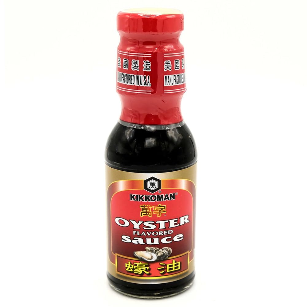 Kikkoman oyster-flavored sauce red label bottle enhances savory-sweet flavor for stir-fries