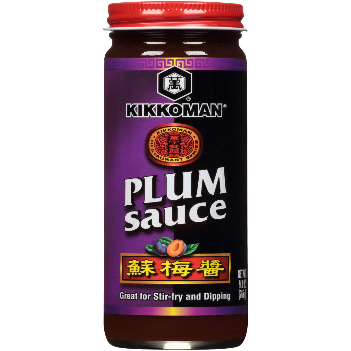 Kikkoman Plum Sauce bottle close-up with glossy glaze for versatile cooking