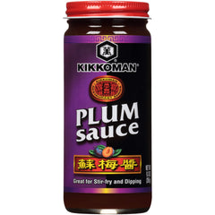 Kikkoman Plum Sauce bottle close-up with glossy glaze for versatile cooking