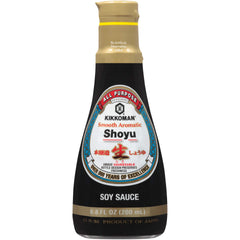 Kikkoman Smooth Aromatic Soy Sauce bottle pour enhances delicate sushi flavors.