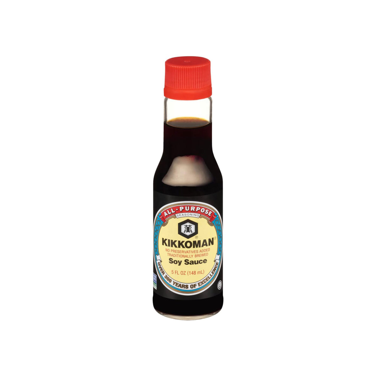 Kikkoman Naturally Brewed Soy Sauce bottle pour enhances savory meals.