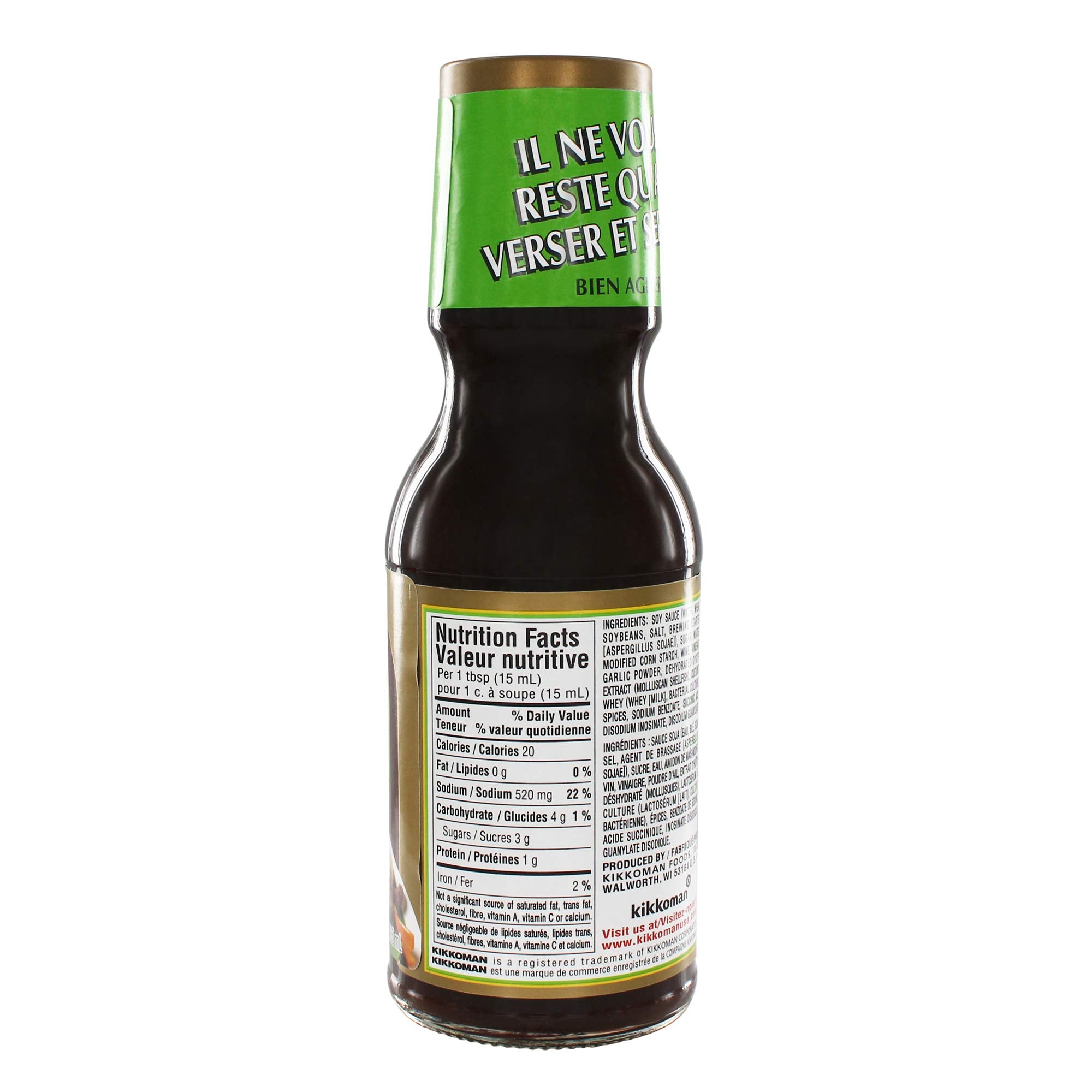 Close-up of Kikkoman Stir-Fry Sauce bottle with glossy label for easy prep
