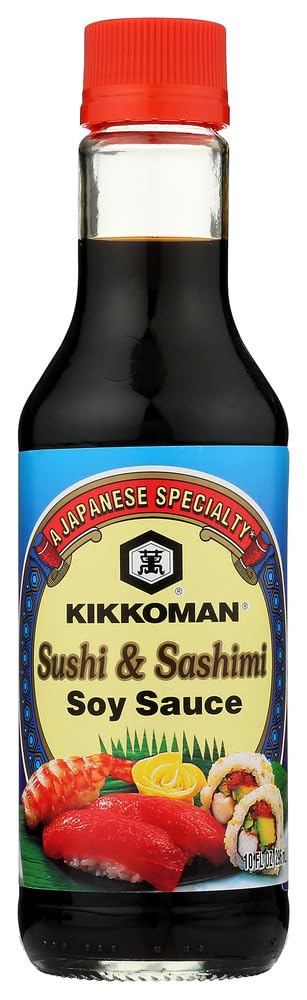 Kikkoman Sushi Sashimi Soy Sauce bottle pour, ideal for dipping sashimi and nigiri.