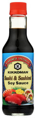 Kikkoman Sushi Sashimi Soy Sauce bottle pour, ideal for dipping sashimi and nigiri.